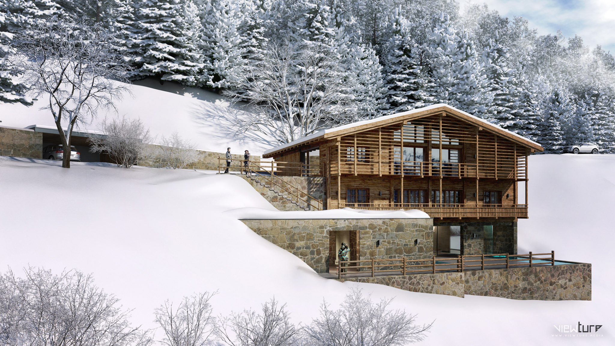 Chalet St. Anton Tag Winter - Viewture Visualisierung