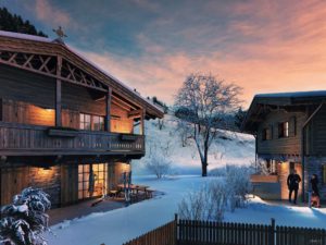 Kelchsau Apart - Tiroler Alpine Architektur bei Abendstimmung im Winter ©Viewture Visualisierungen