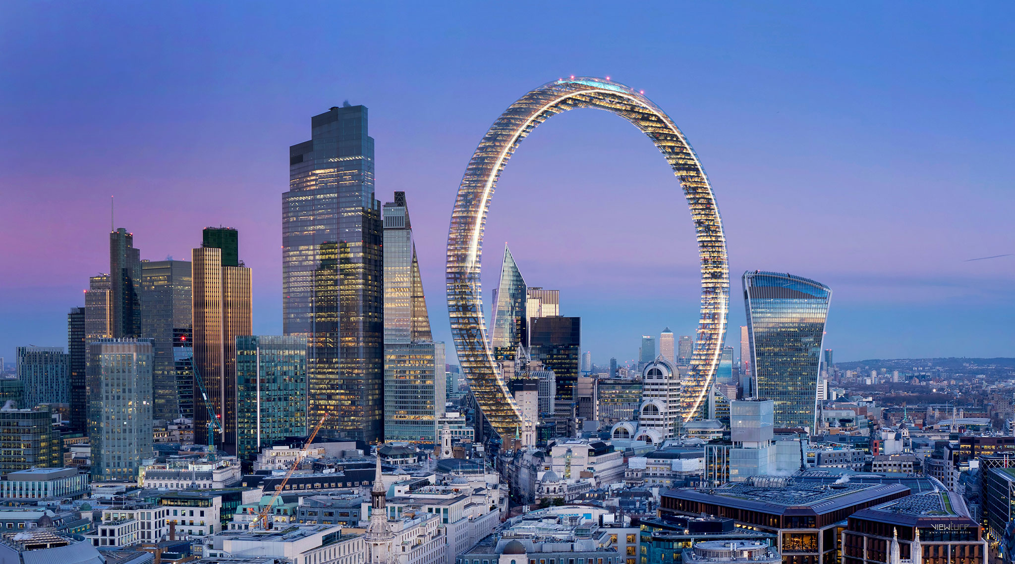 Halo Hotel bei Abendstimmung in der Londoner Innenstadt - Viewture Visualisierungen